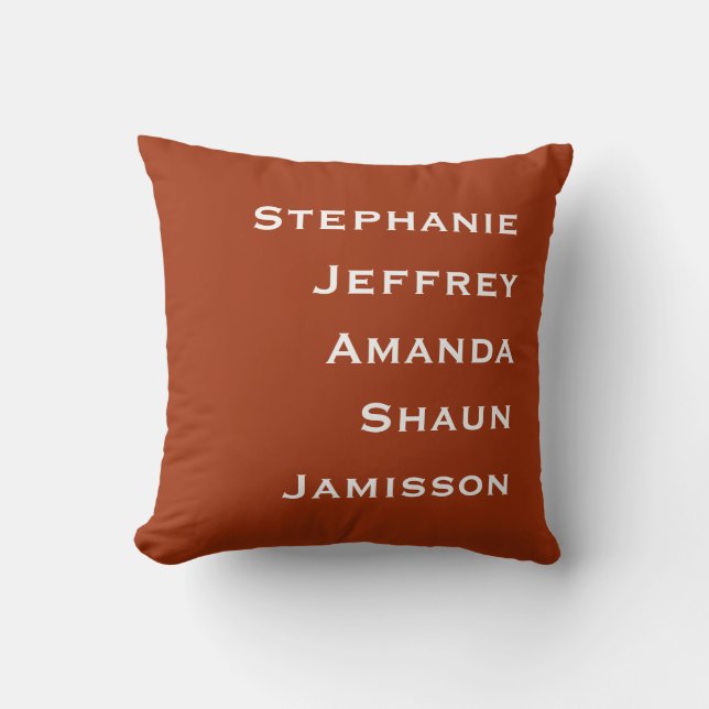 Five Names Terra Cotta and White Square  Cushion (Front)