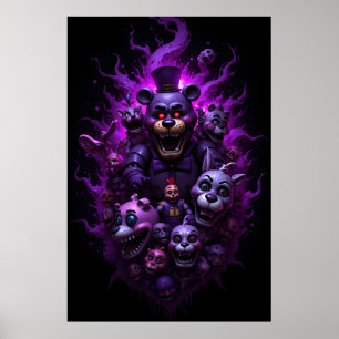 Five Nights at Freddys Animatronics with Purple  Poster