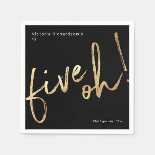 Five Oh 50th Birthday Black Gold Foil Simple Chic Napkin