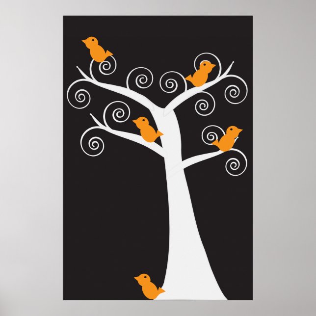Five Orange Birds in a Tree Poster (Front)