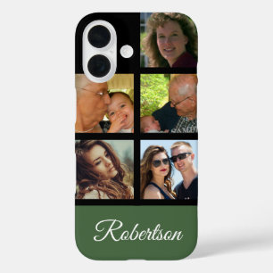 Five Personal Photos personalize with Name green iPhone 16 Case