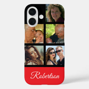 Five Personal Photos personalize with Name red iPhone 16 Case