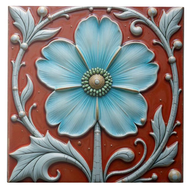 Five Petal Sky Blue Flower Tile (Front)
