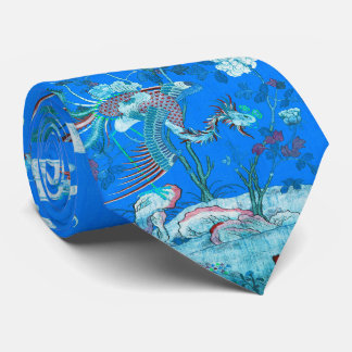 Five Phoenixes in Garden Chinese Blue Floral Tie