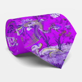 Five Phoenixes in Garden Chinese Purple Floral Tie