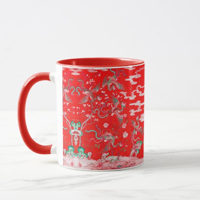 Five Phoenixes in Garden Chinese Red Floral  Mug (Left)