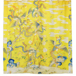 Five Phoenixes in Garden Chinese Yellow Floral Shower Curtain
