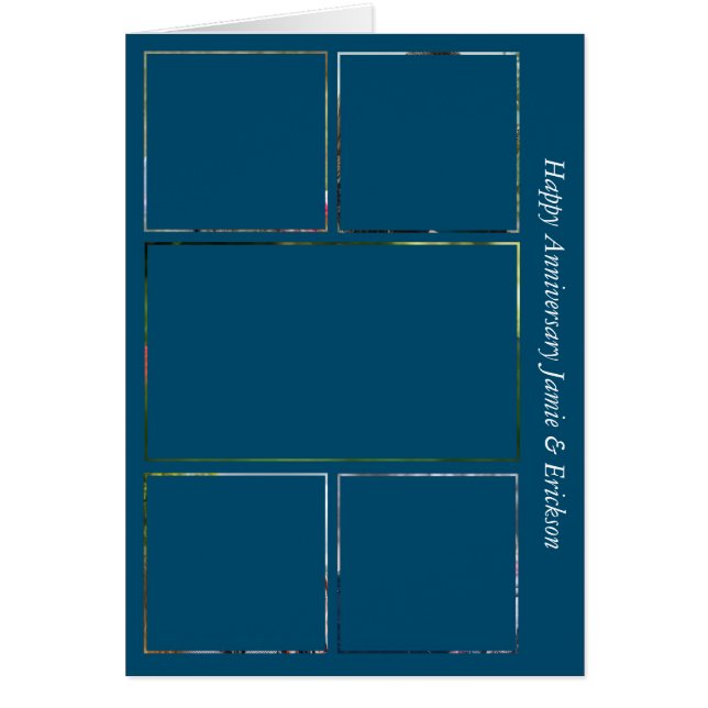 Five Photo Anniversary Teal Blue Card (Front)