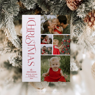 Five Photo Collage Family Merry Christmas Holiday Card