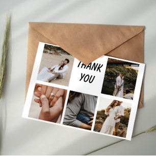 Five Photo Collage Wedding Thank You Card