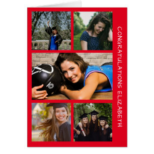 Five Photo Graduation Collage Red Congrats Card