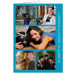 Five Photo Graduation Collage Teal Congrats Card