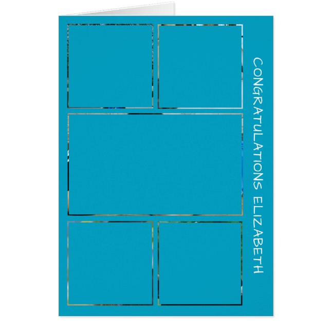 Five Photo Graduation Collage Teal Congrats Card (Front)