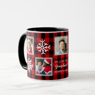 Five Photo Plaid Snowflakes Red Mug