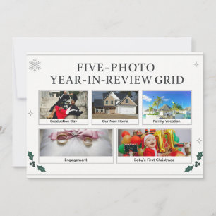 "Five-Photo Year-in-Review Grid Holiday Card