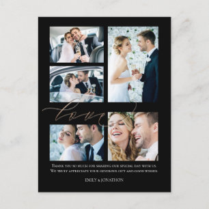 Five photos Script Love Wedding Thank you Black Postcard