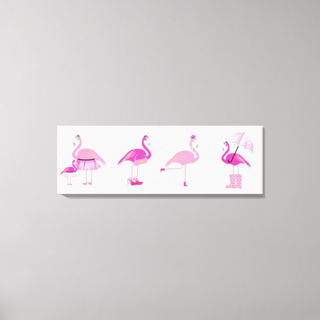 Five Pink Flamingo's - Wrapped Canvas (Front)