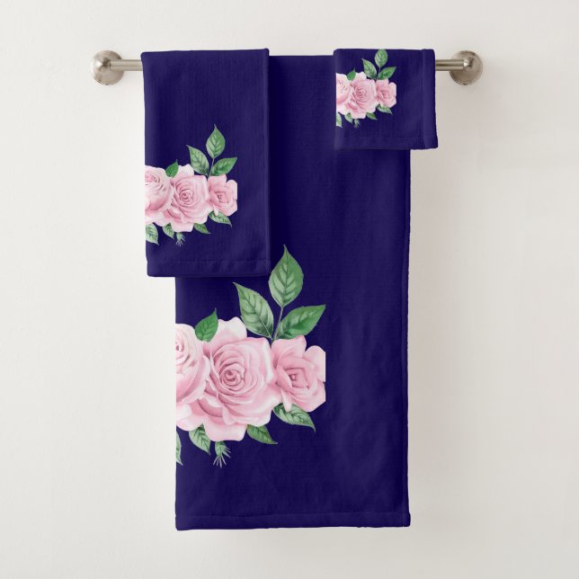 Five Pink Roses Bath Towel Set (Insitu)