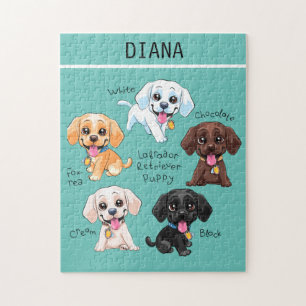 Five puppies puzzle with personalised name.