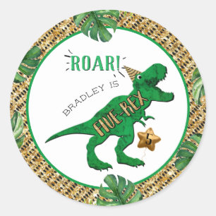 Five-Rex Dinosaur 5th Birthday Classic Round Sticker