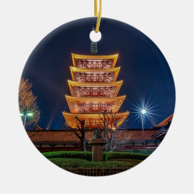 Five-Roof Pagoda at the Asakusa Temple, Tokyo Ceramic Tree Decoration (Front)