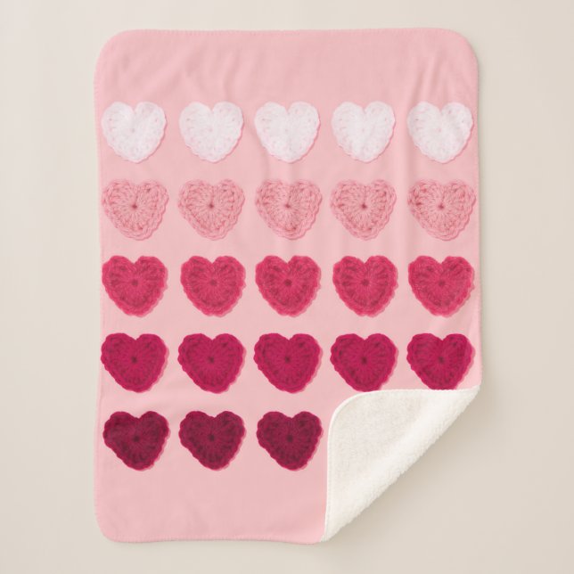Five rows and columns of knitted hearts sherpa blanket (Front)
