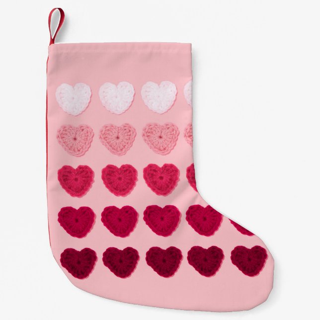 FIVE ROWS AND COLUMNS OF KNITTED HEARTS SMALL CHRISTMAS STOCKING (Front)