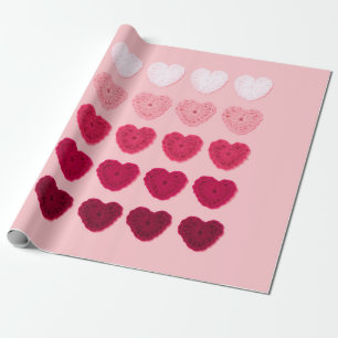 FIVE ROWS AND COLUMNS OF KNITTED HEARTS WRAPPING PAPER