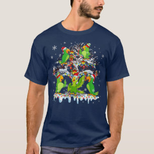 Five Santa Parrots On Christmas Tree Xmas Light Sn T-Shirt