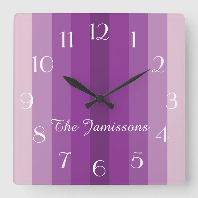 Five Shades of Purple, Name, Round or Square Wall Clock (Front)