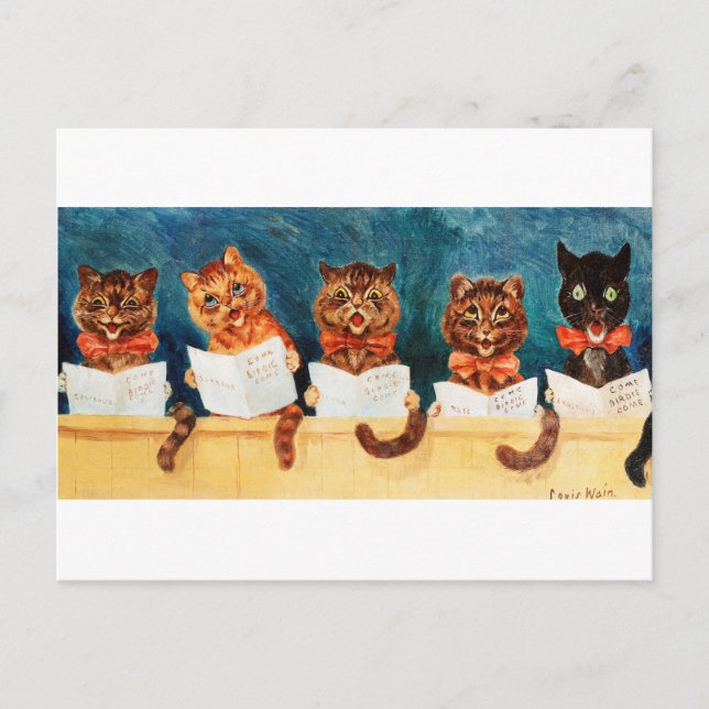 Five Singing Cats, Louis Wain Postcard (Front)