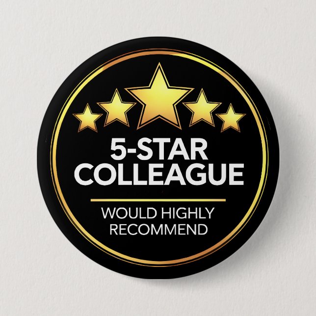 Five Star Colleague, Workmate Gift, Review 7.5 Cm Round Badge (Front)