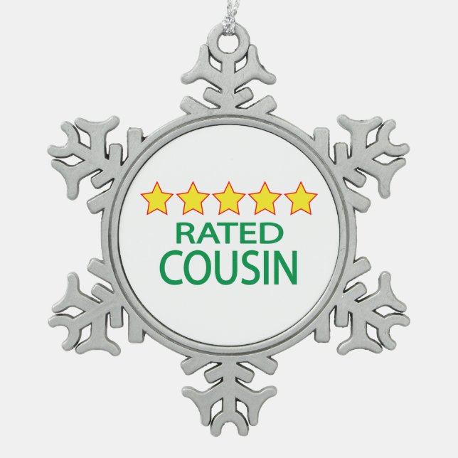Five Star Cousin Snowflake Pewter Christmas Ornament (Front)