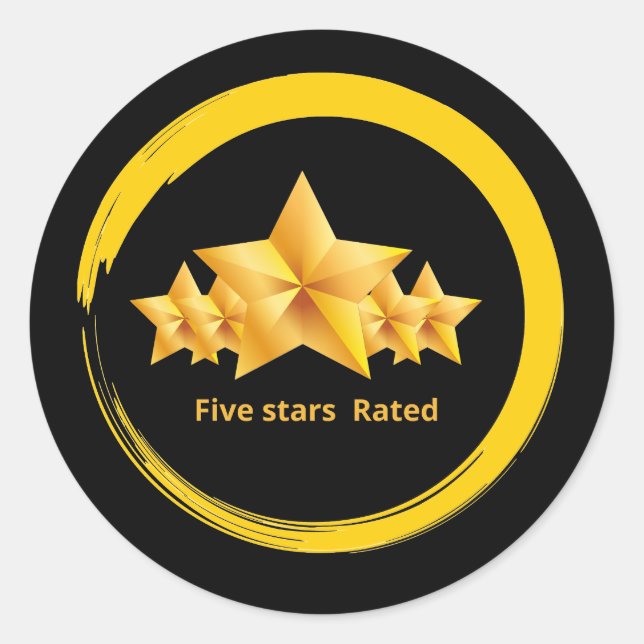 five stars rated classic round sticker (Front)