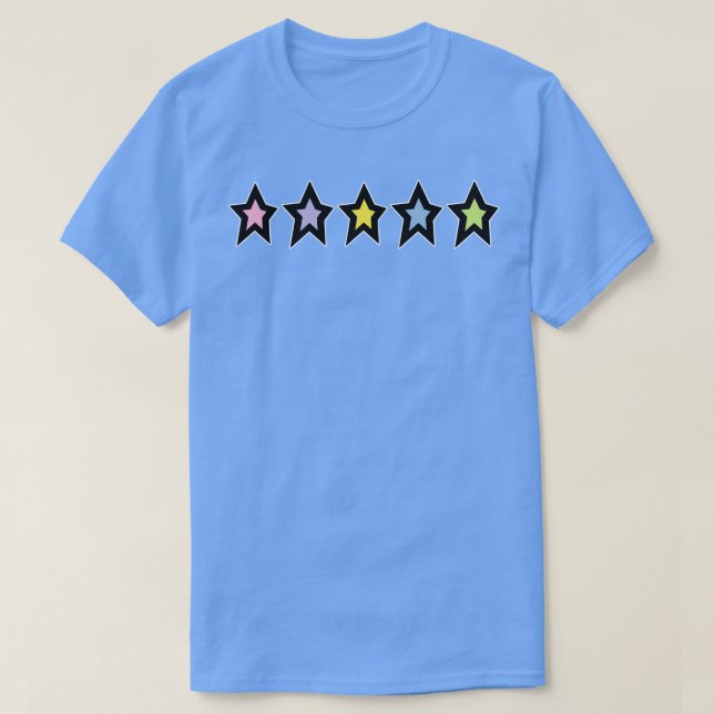 Five Thick Line Multi Colour Stars White Line Mini T-Shirt (Design Front)