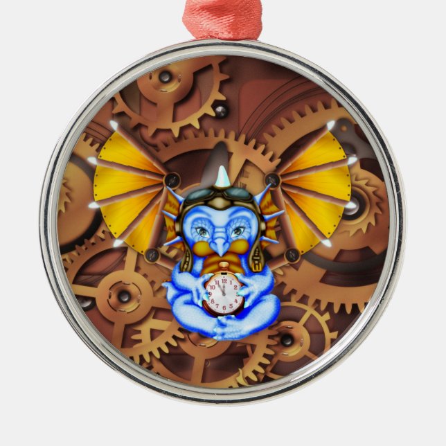 "Five to Twelve" steampunk dragon ornament (Front)