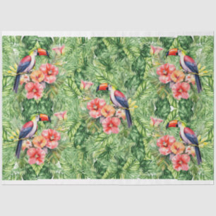 Five Toucans On Tropical Green Foliage Tissue Paper