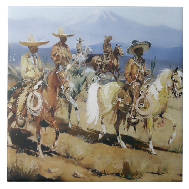 Five Vaqueros on Horseback by Edward Borein Tile (Front)