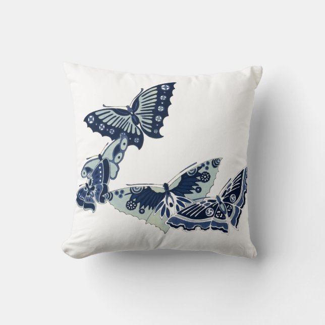 Five Vintage Blue Butterflies Cushion (Front)