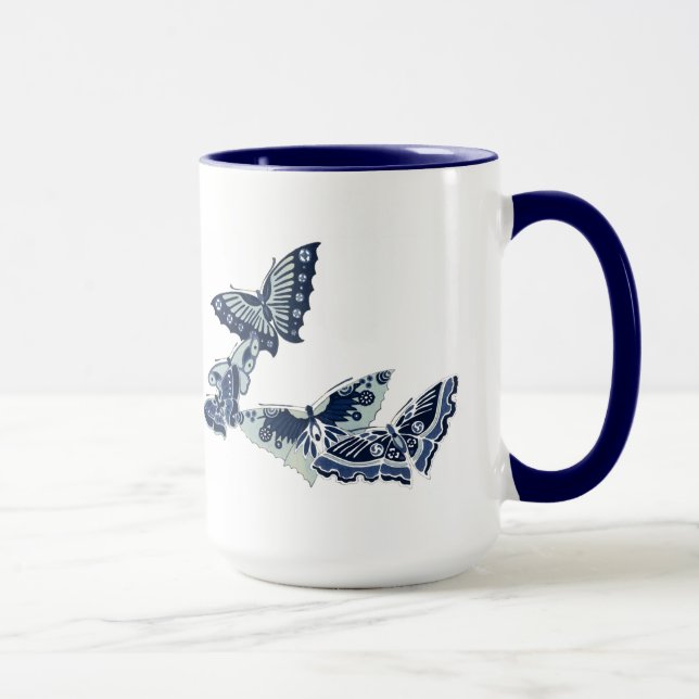 Five Vintage Blue Butterflies Mug (Right)
