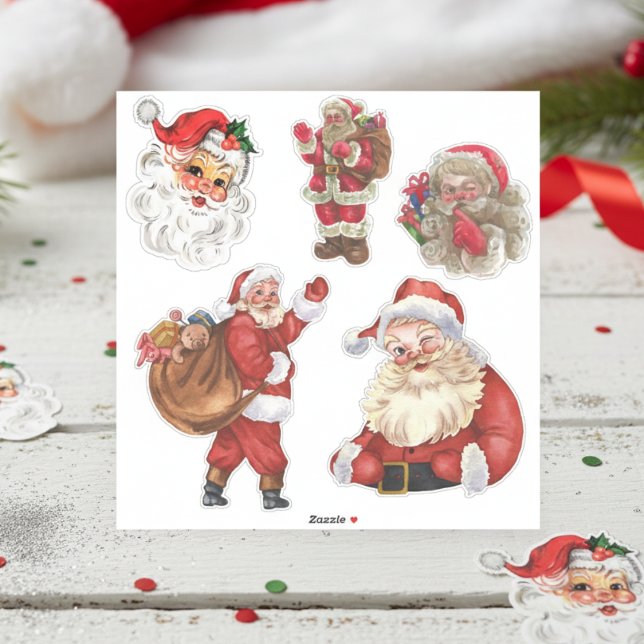 Five Vintage Santa Stickers (Five Vintage Santa Stickers)