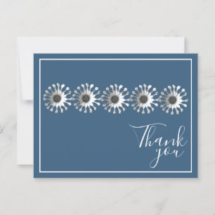 Five White Daisies Blue Background Thank You Postcard