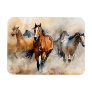 “Five Wild Mustangs” Dusty Western Watercolour Magnet