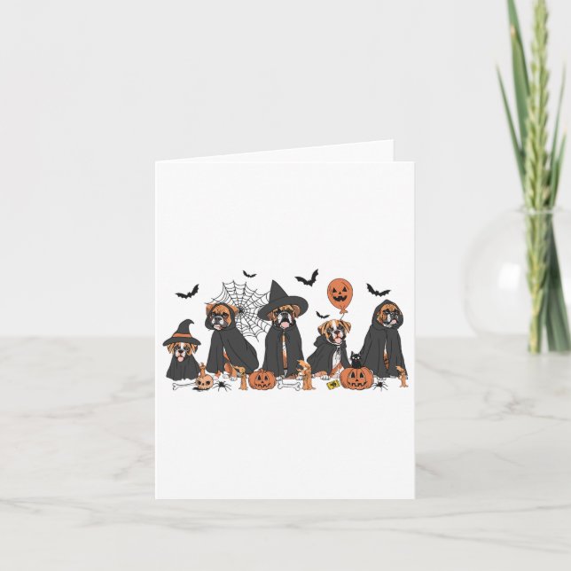 Five Witch Boxer Dog Halloween Boxer Dog Spooky Se Card (Front)
