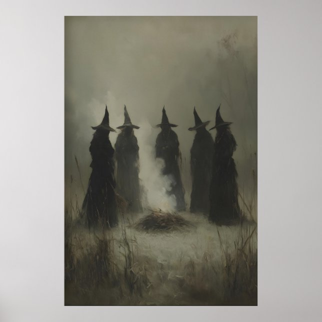 Five Witches in Long Cloaks Standing in Gothic Poster (Front)