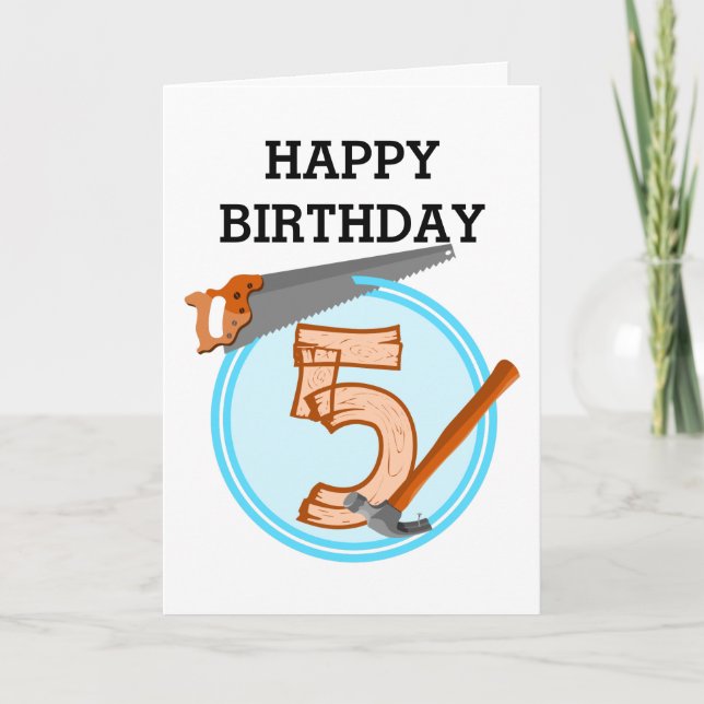 Five Year old Boy Birthday TOOLS Card (Front)