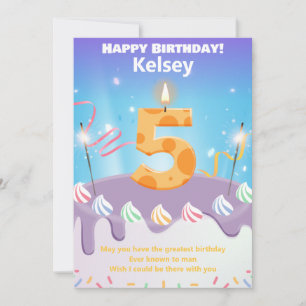 Five year old Happy Birthday card personalised