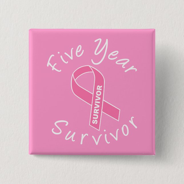 Five Year Survivor (Circle Pink Ribbon) 15 Cm Square Badge (Front)