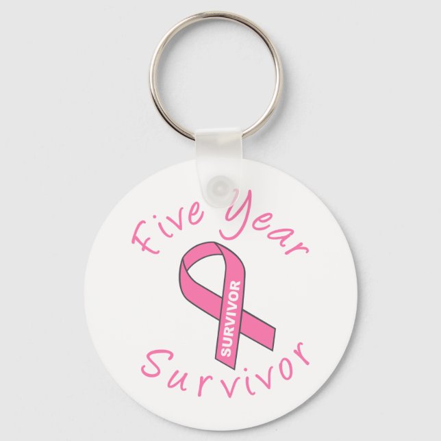 Five Year Survivor (Circle Pink Ribbon) Key Ring (Front)