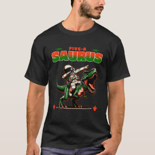Five Years Old Birthday Cute Space Astronaut Dinos T-Shirt